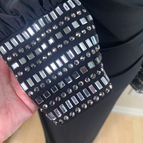 Vintage Cache Siz 2 Long Sleeve Maxi Evening Gown Black Jeweled Cocktail Evening - Picture 10 of 12